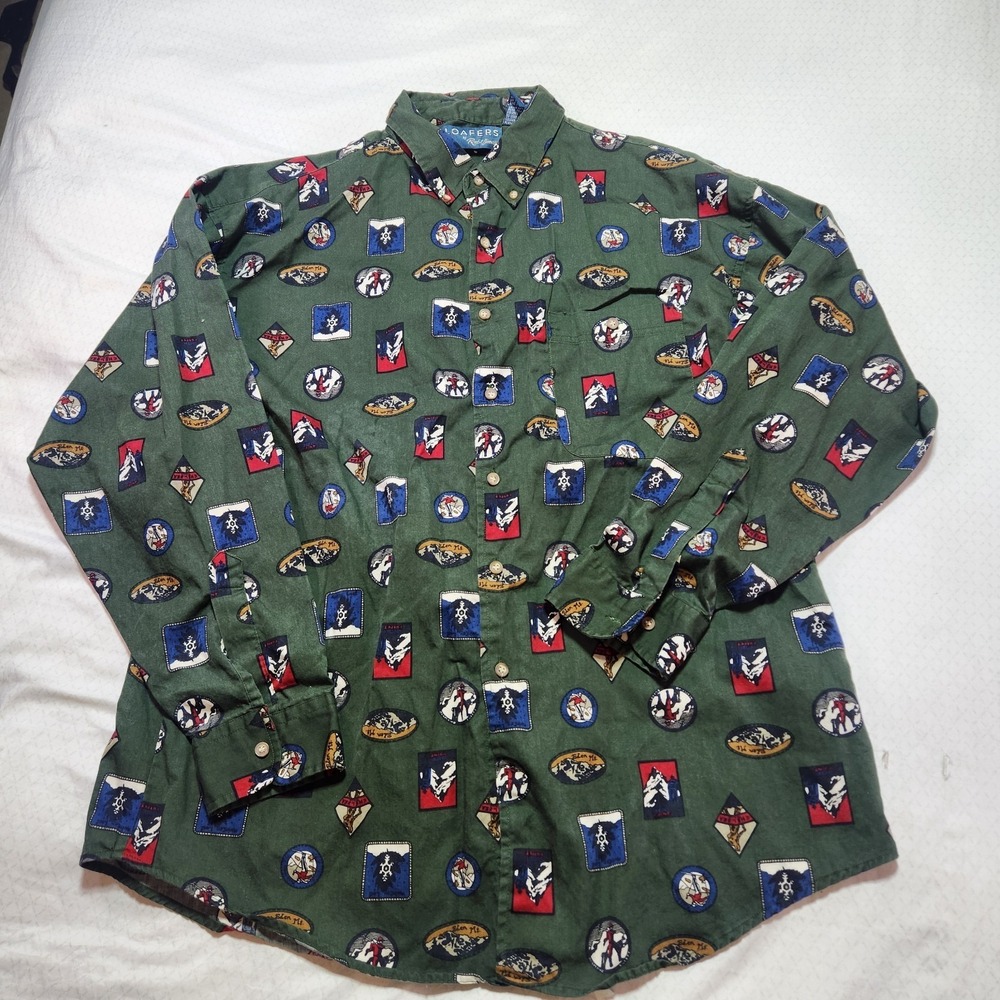 Vtg Loafers By Reed St James Shirt Mountain Ski Lodge Mens Size XL
